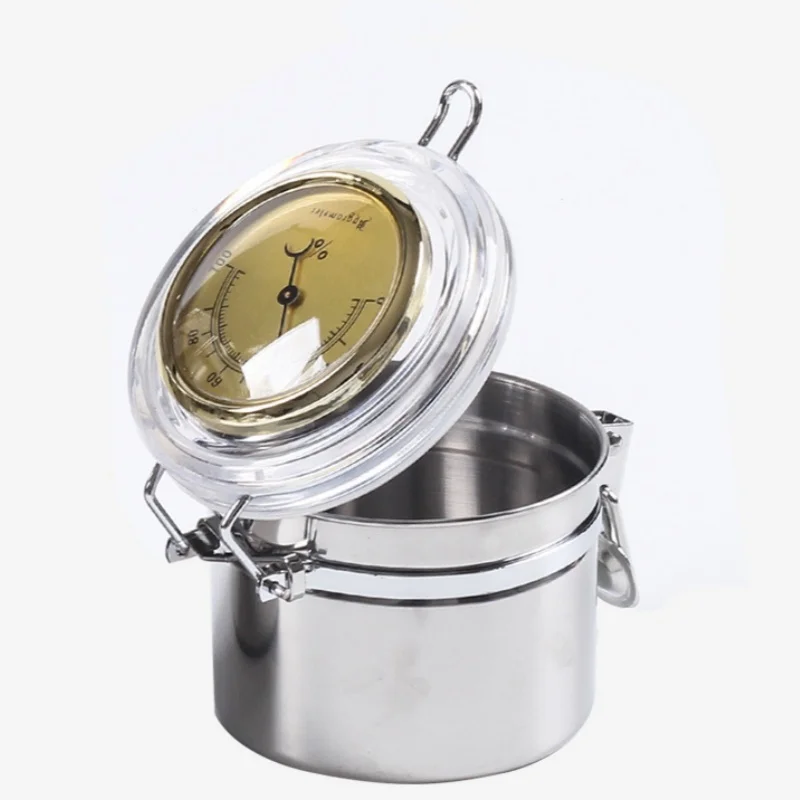 

Металлическая коробка-контейнер для табака с гигрометром, увлажняющая банка для табака, герметичный контейнер для хранения табака