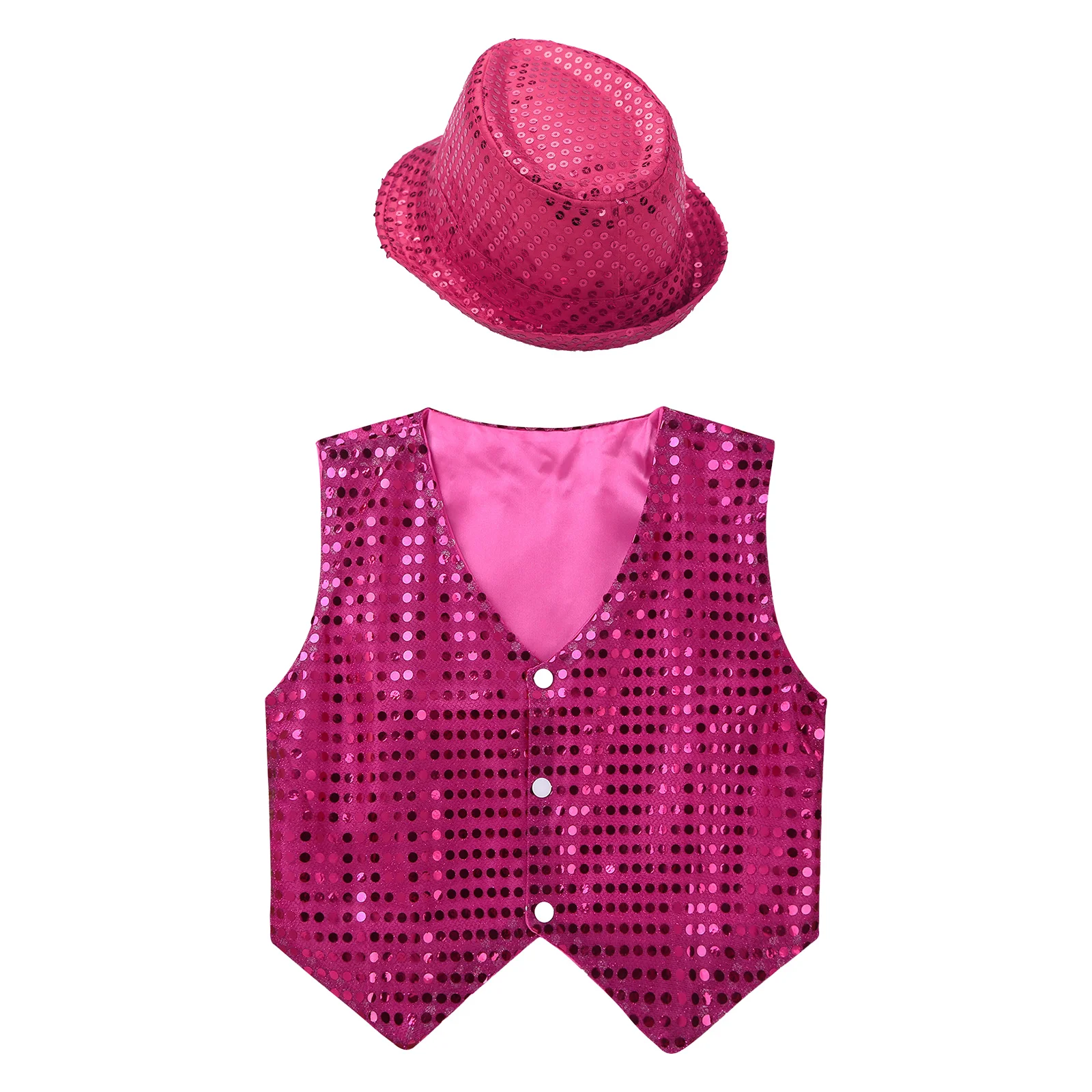 Kids Boys Hip Hop Jazz Dance top Stage Performance Costume Glittery Sequined Waistcoat with Hat view 5