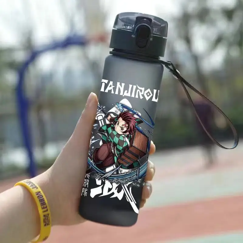 560ml Anime Demon Slayer  water glass Adult Outdoor Water Bottle with Straw Plastic Portable Kids Cup  Gifts