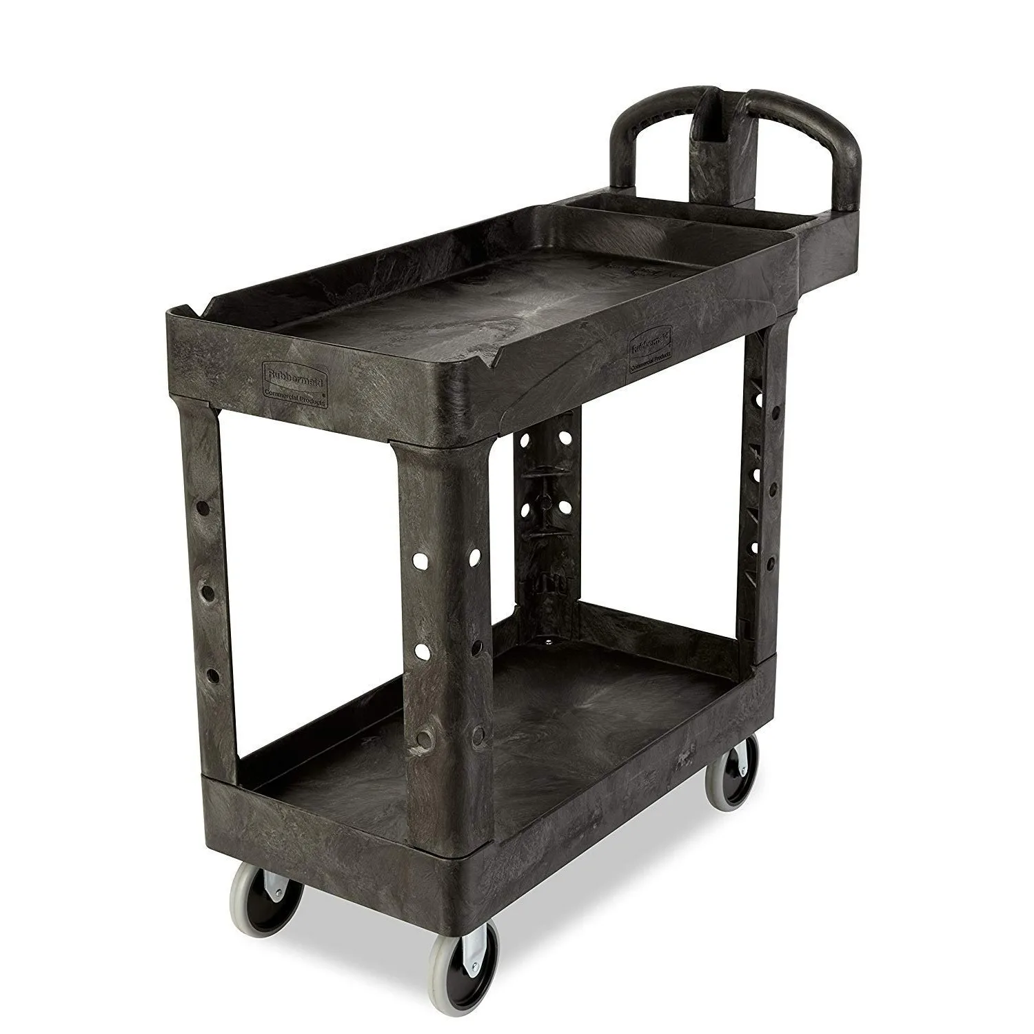 

Commercial Products 2-Shelf Utility/Service Cart, Small, Lipped Shelves, Ergonomic Handle, 500 lbs. Capacity,