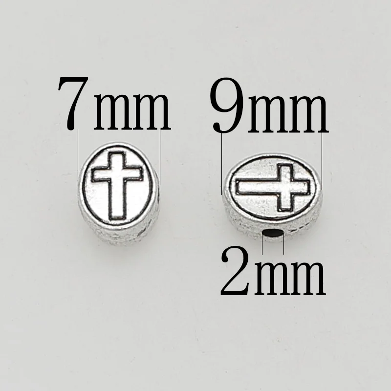 30pcs/Lot Religious Christian Crosses Oval Loose Beads 9x7mm  Handmade Prayer Metal Spacers DIY Jewelry Findings Women/Men