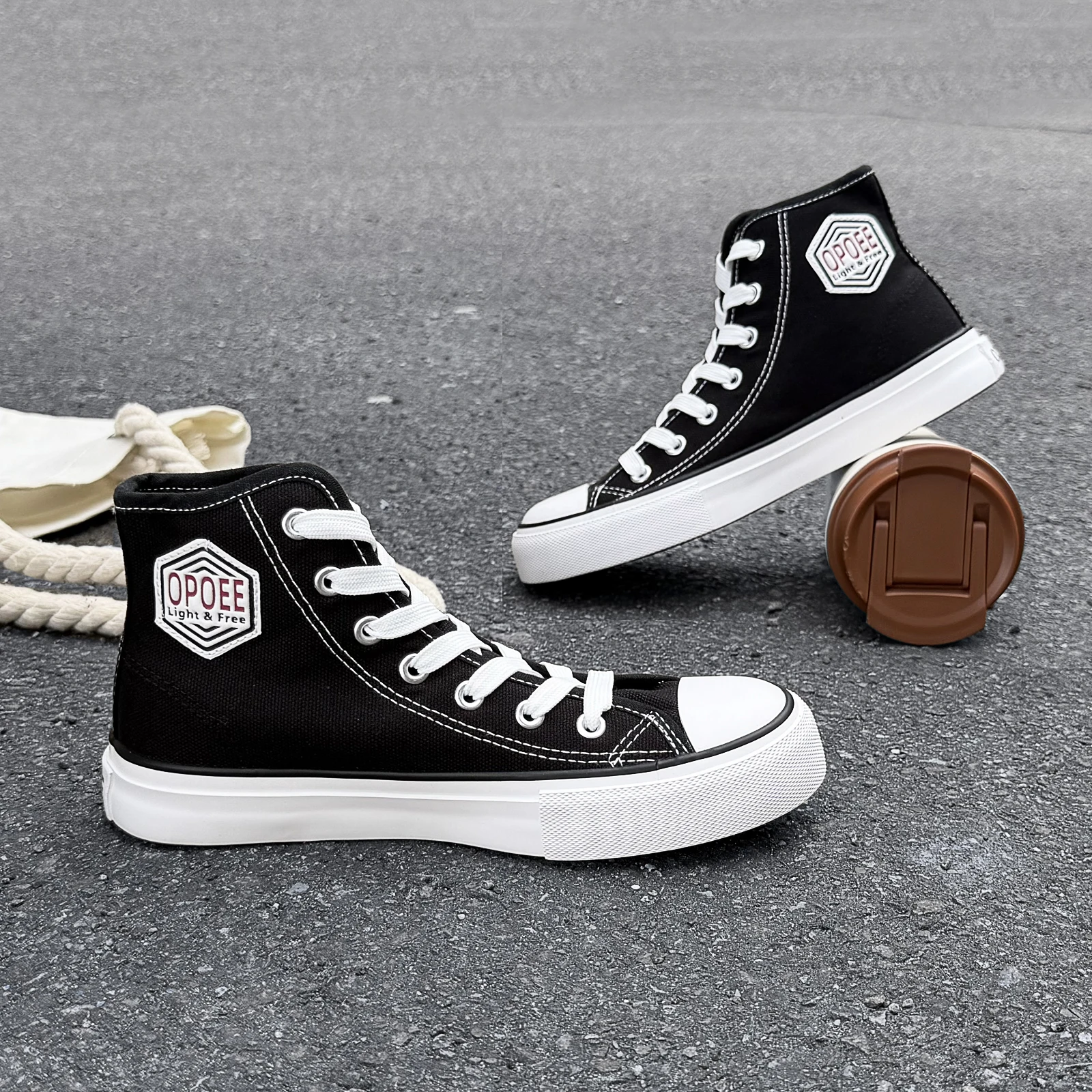WZ010 OPOEE Komfortable Modische Jugend-Canvas-Schuhe High-Top Schnürschuhe Koreanische Version Trendige Board-Schuhe Atmungsaktive Kinderschuhe – Detail 2
