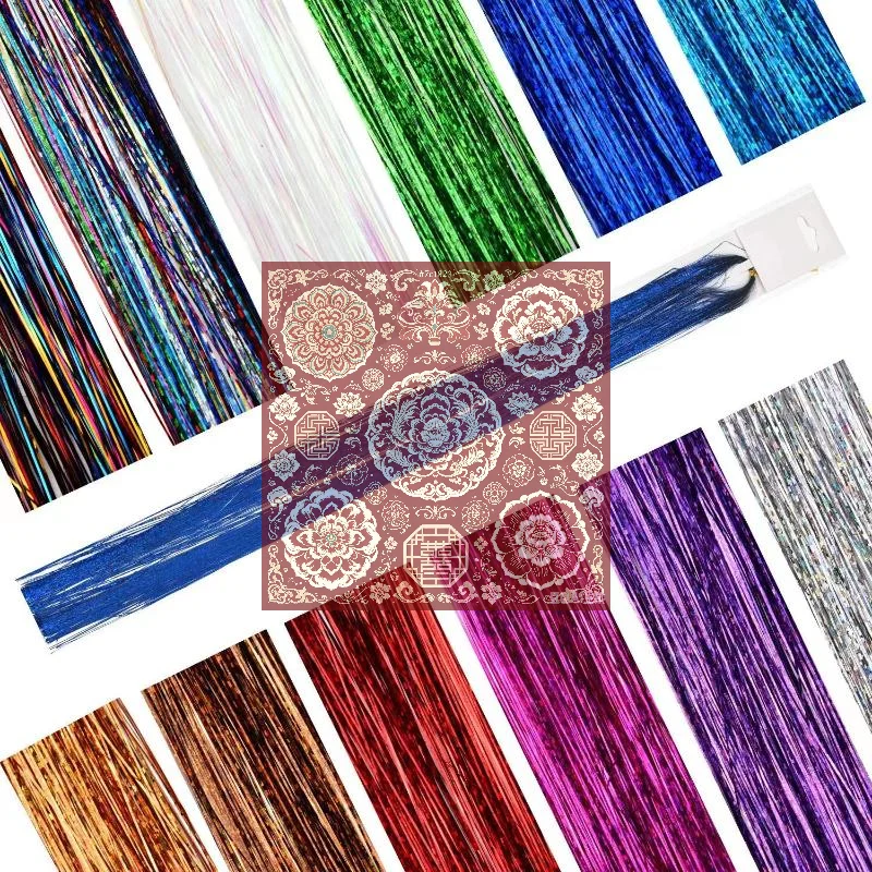 Shiny Hair Tinsel 90cm Rainbow Women Colorful Glitter Bling Hair Extension Twinkle Hair Dazzles Accessories For Braiding