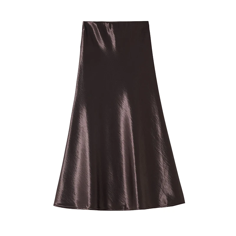 Amerykańska spódnica midi w kształcie litery A z wysokim stanem, damska, jesień 2025, nowa, wyszczuplająca, satynowa spódnica z octanu o długości do połowy łydki.