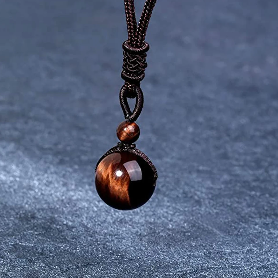 16 mm Obsidian Tiger\'s Eye Amethyst Men\'s And Women\'s Necklace Pendant Adjustable Braided Rope Natural Stone Jewelry For Gift