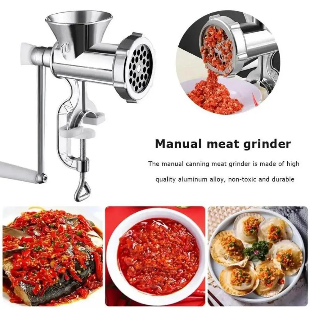 Manual Meat Grinder Silver Aluminum Alloy Powerful Home SausageVegetable Chopper Pepper Kitchen Appliances