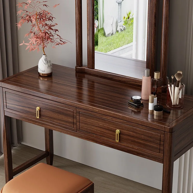 

New Chinese ebony dresser modern solid wood makeup table stool light luxury wedding room bedroom storage combination