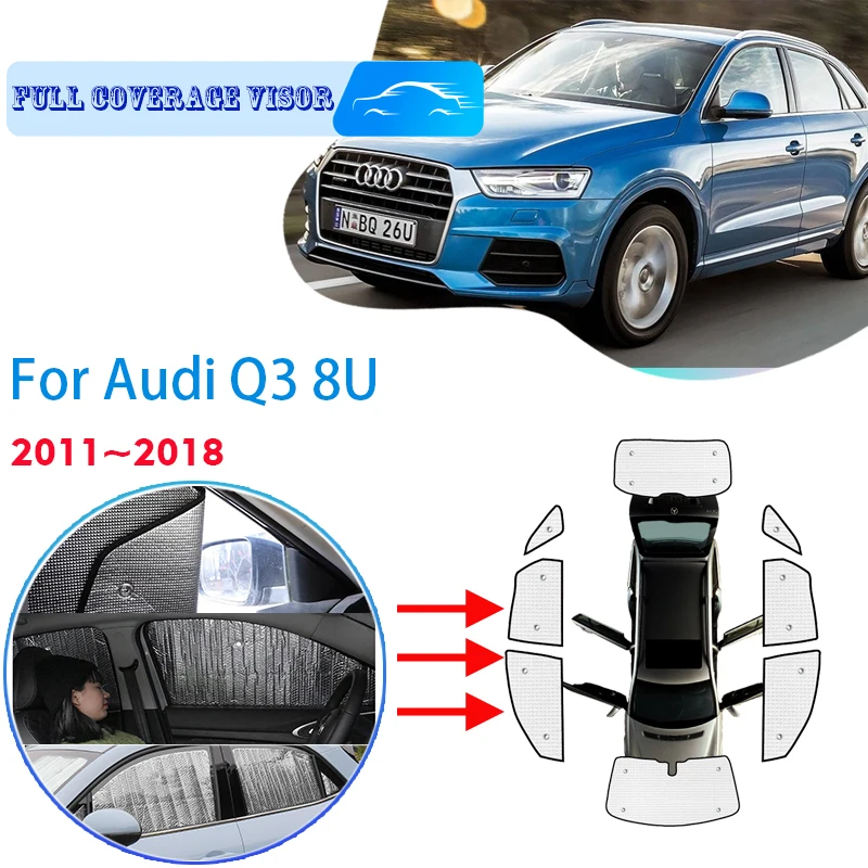 Penutup kaca mata mobil penuh untuk Audi Q3 8U 2011 ~ 2018 2014 2015 2016 Anti-UV Aksesori penutup penahan matahari jendela mobil