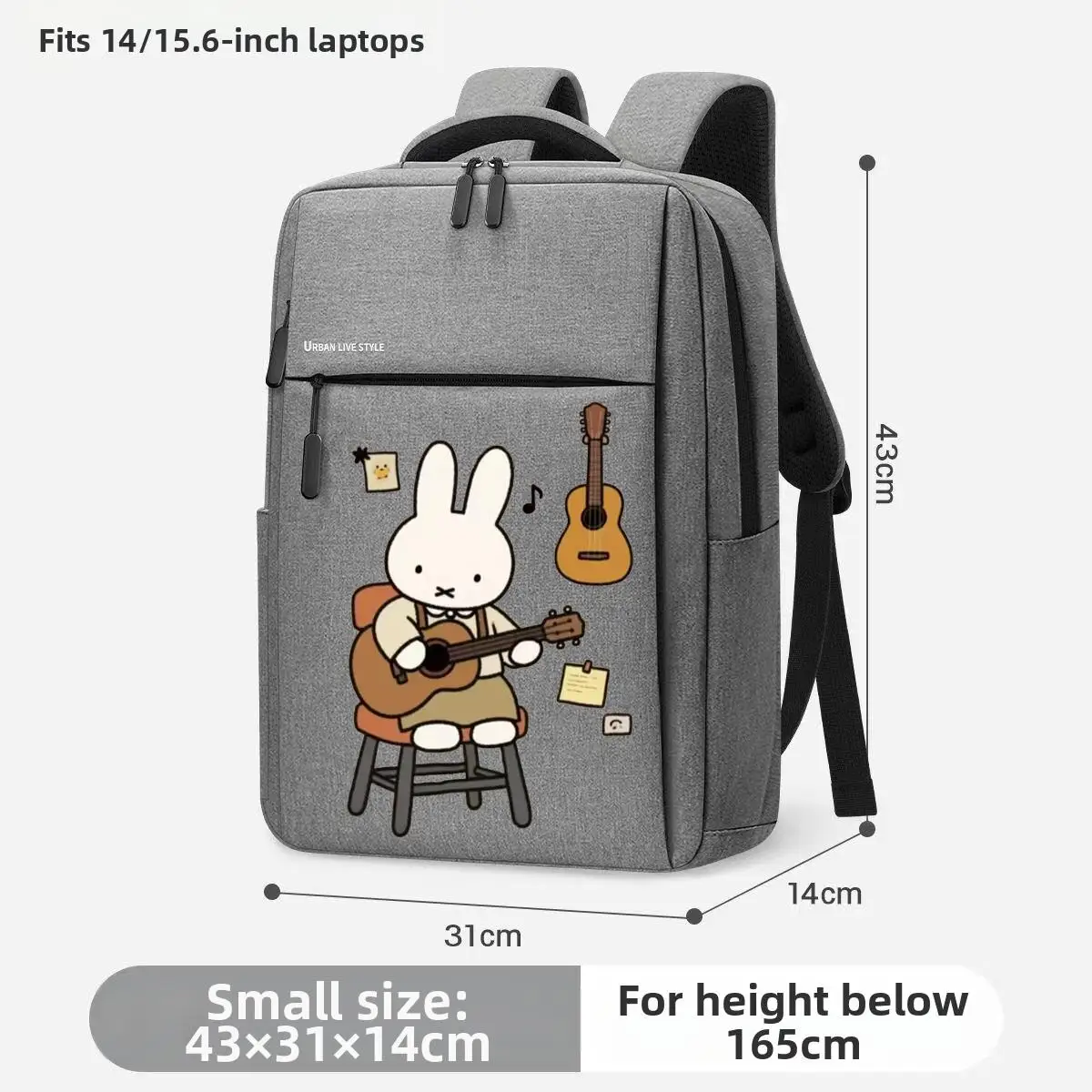 حقيبة ظهر Miffy الجديدة ذات السعة الكبيرة لرحلات العمل للرجال في الصباح، حقيبة ظهر للكمبيوتر المحمول بسيطة وأنيقة