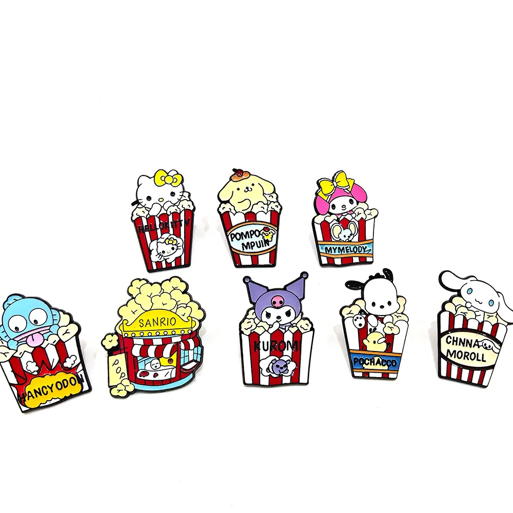 

1 Set Cartoon Cute Popcorn Sanrio Brooch Creative HelloKitty Kuromi Cinnamoroll Enamel Pin Metal Badge Jewelry Accessories Gift