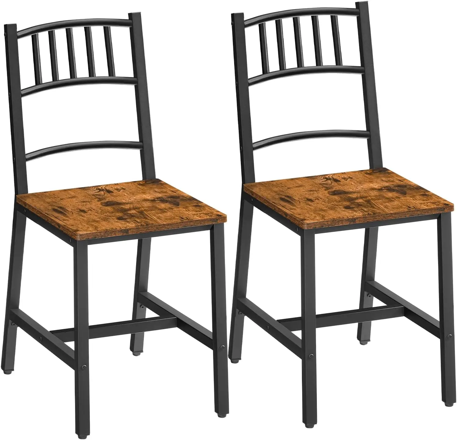 

Kitchen Chairs Set of 2, Wooden Dining Chairs with Metal Frame, Farmhouse Style, Rustic Brown and Black