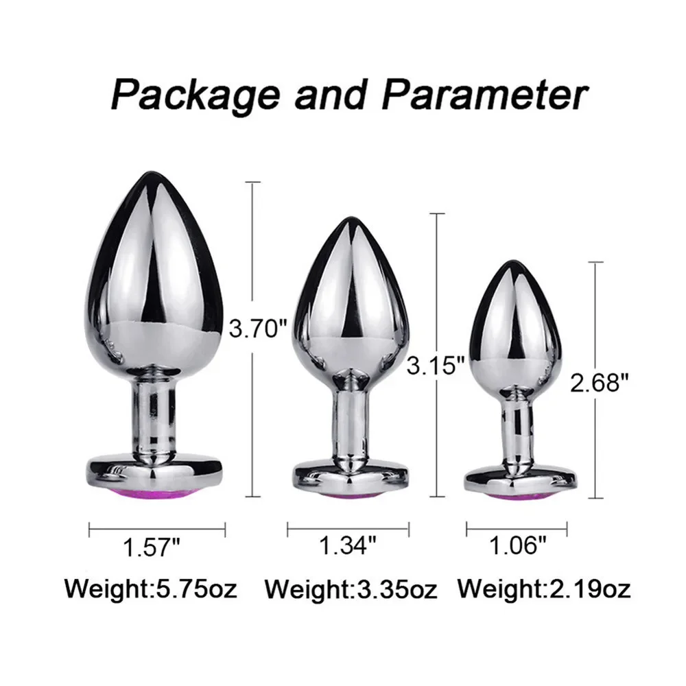 Anal Plug 3 Sizes Heart Stainless Steel Crystal Butt Plug Removable Anal Smooth Massager Stimulator Prostate Adult Sex Toys