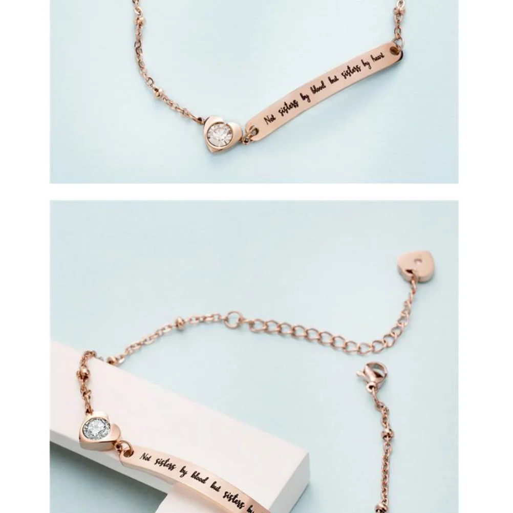 

Adjustable Titanium Steel Wrist Chain Lettering Design Not by Blood But by Heart Bracelet Gift for Her Rose