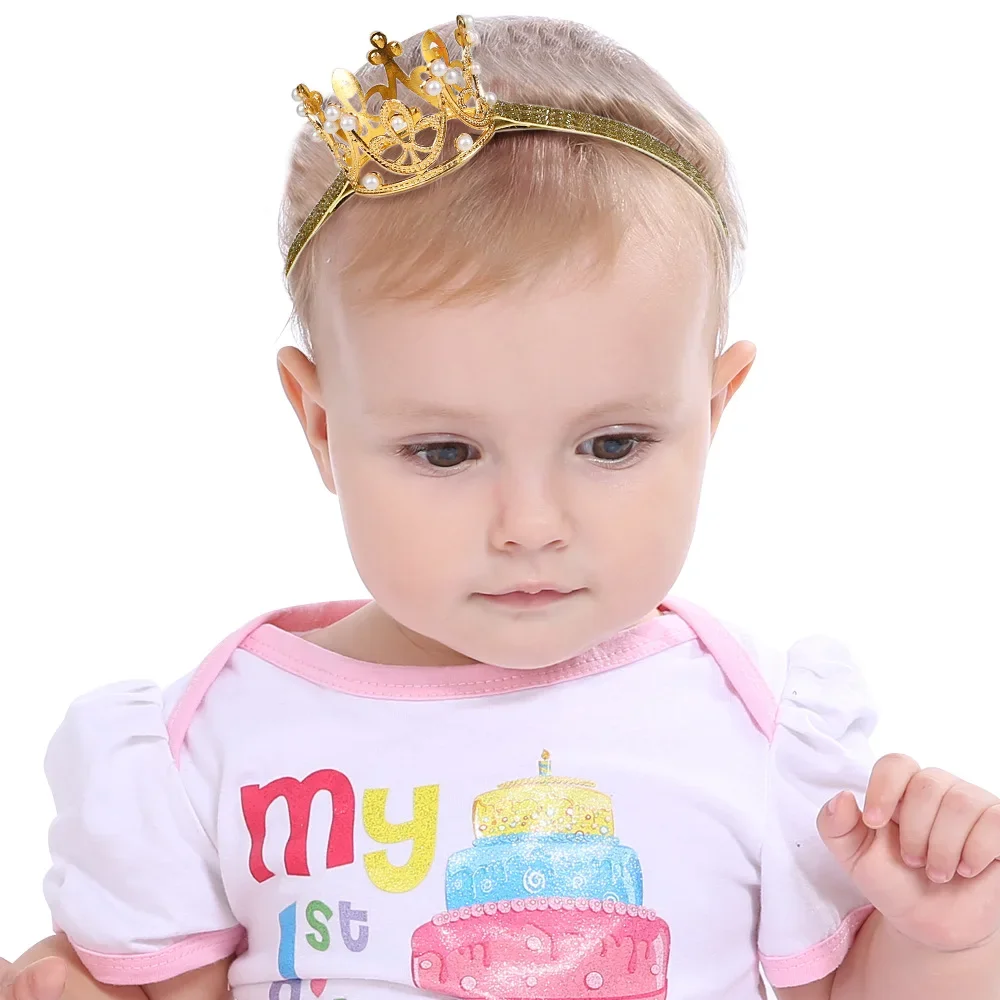 1PCS Pearl Crystal Crown Newborn Baby Headband Girls Princess Tiara Party Hair Accessories Photo Props Birthday Gifts