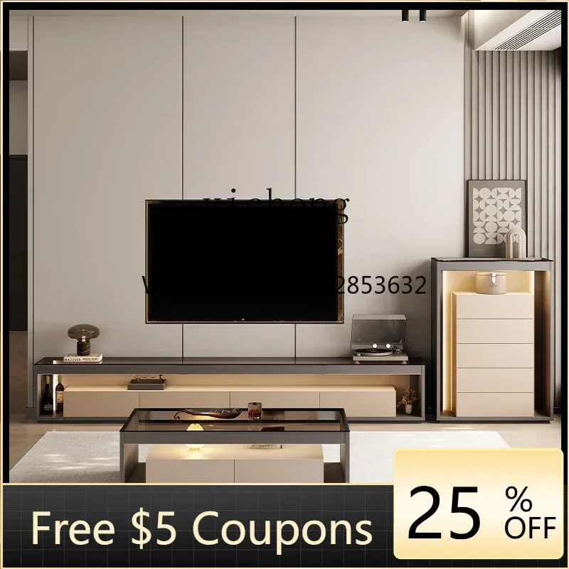 

minimalist floor TV cabinet coffee table combination light luxury high-end living room audio-visual cabinet