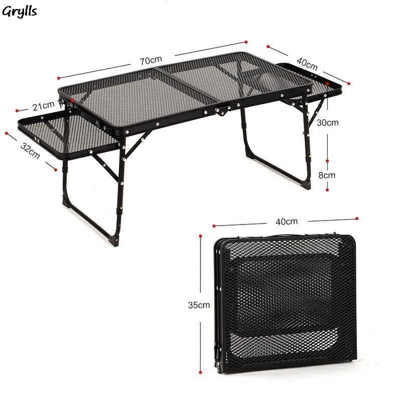 Grylls Outdoor Camping Table Iron Mesh Folding Table Portable Camping Table With Lift Storage Rack Aluminum Dining Table