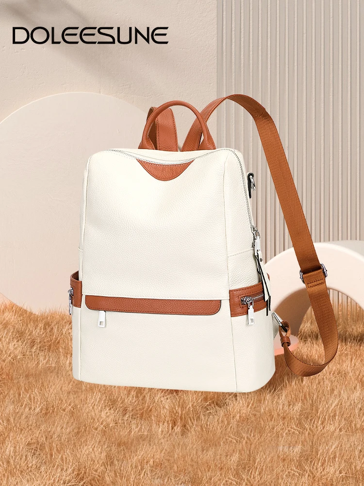 DOLEESUNE-mochila de piel auténtica para mujer, bolso de hombro de moda elegante, informal, de viaje