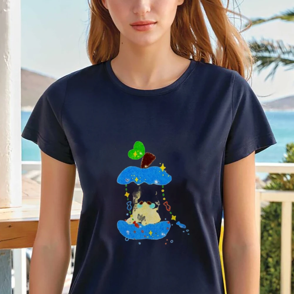 T-shirt da donna in cotone Y2K Cartoon Apple Creature GraphicCute VibeWhite Top ampio T-shirt grafica Y2K in cotone 100%