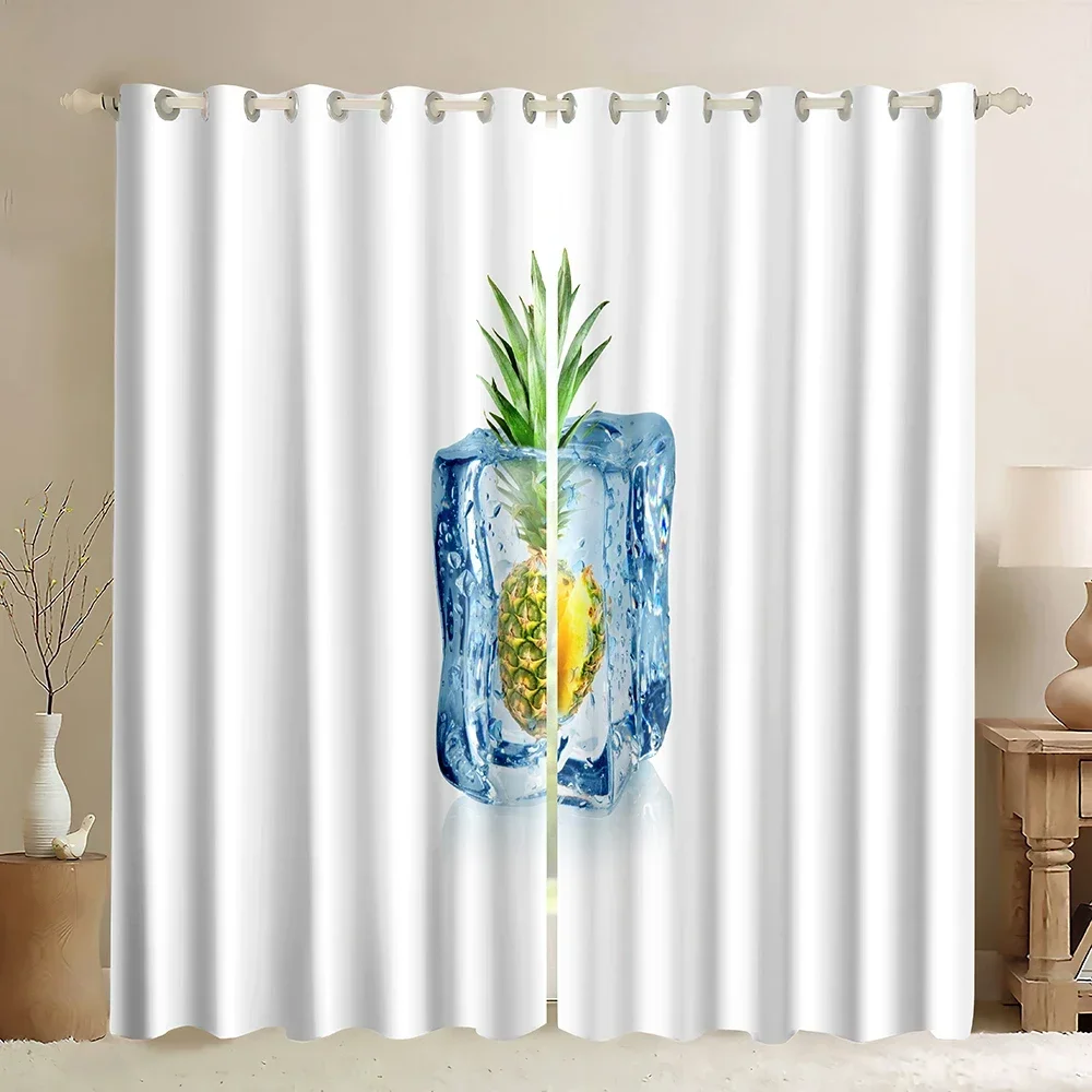

Занавески блэкаут с ананасовым узором, Забавные шторы с принтом ананасов в кубиках льда, Легкие декоративные шторы блэкаут в фруктовой тематике
