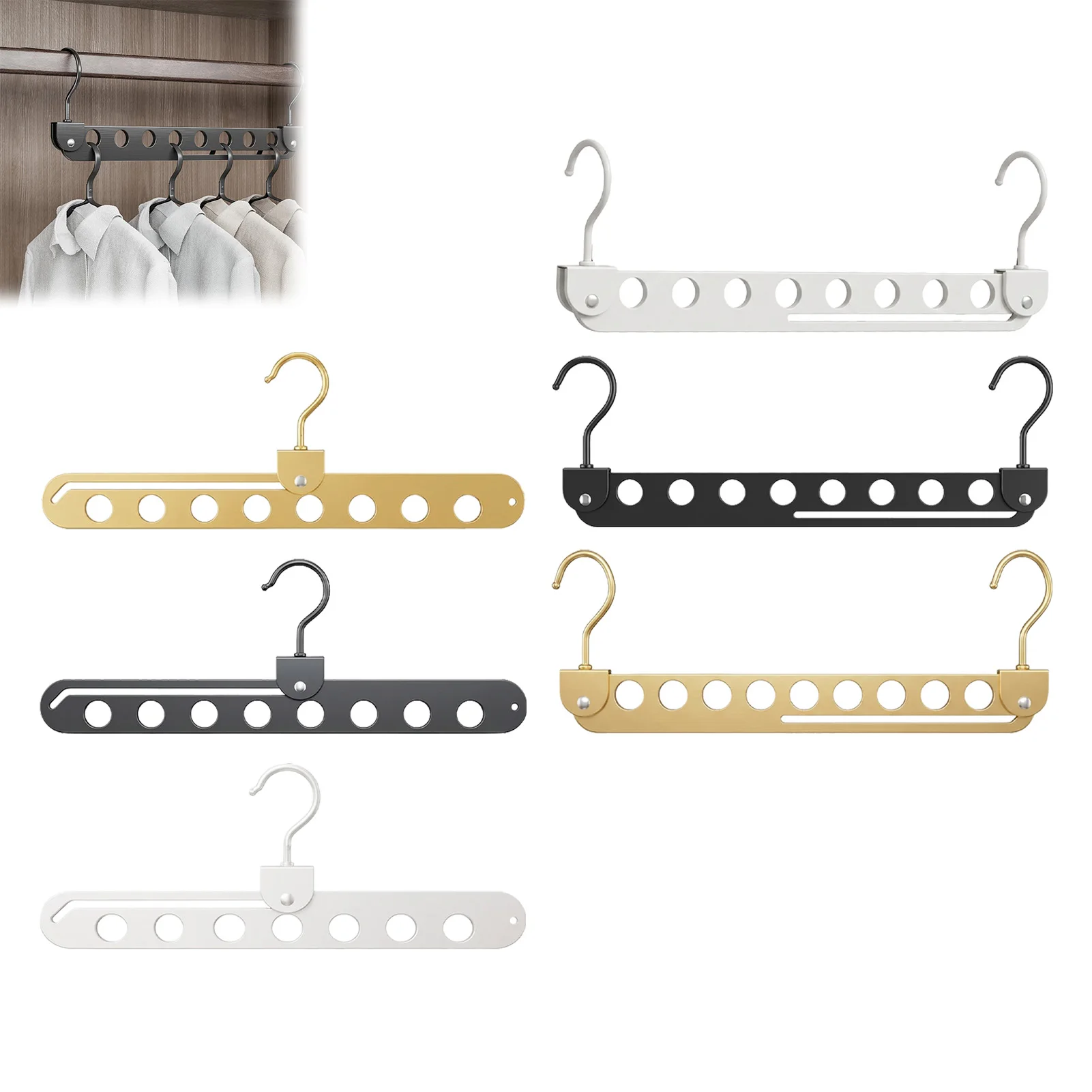 8-Hole Hanger Organizer Rack  Aluminum Alloy Foldable Space Saving Multi-functional Closet Wardrobe Cloth Hangers Storage Rack