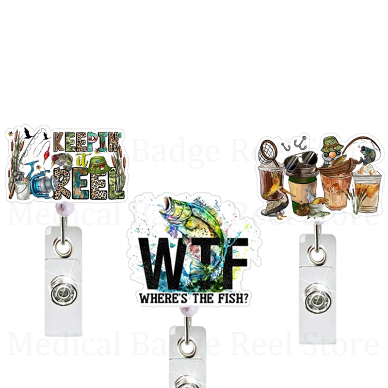 New Keepin' Where the Fish Badge Holder Fishing Theme Badge Reels Clip Name Holder Medicine Supplies