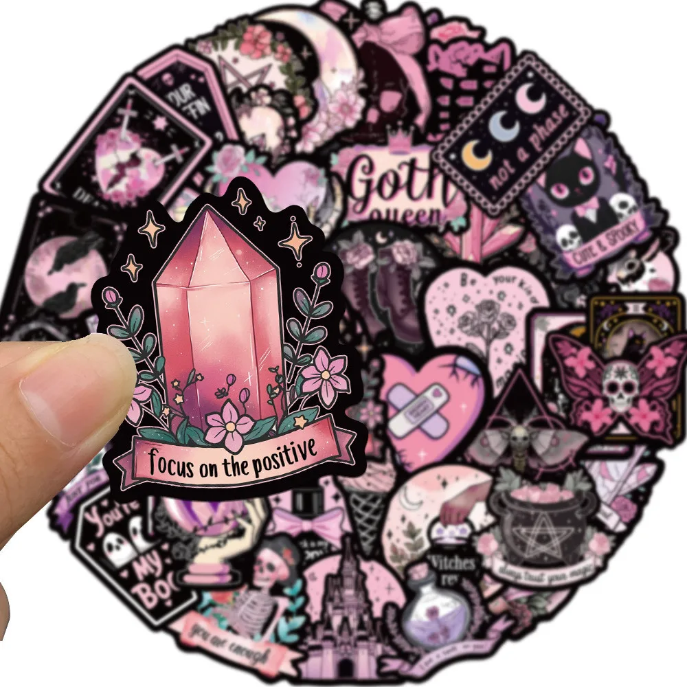 50PCS Pink and Black Gothic Waterproof Graffiti Stickers for Helmet Bicycle Hand Account Pencil Case Decals - view 3