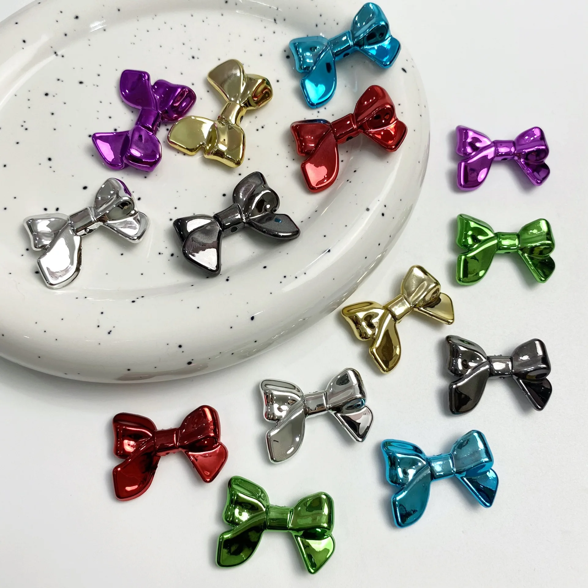 Metal Effect Y2K Ribbon Bow Beads For Jewelry Making DIY Decoration Necklace Charm Beadable Pens Phone Chain Hairpin Accessories