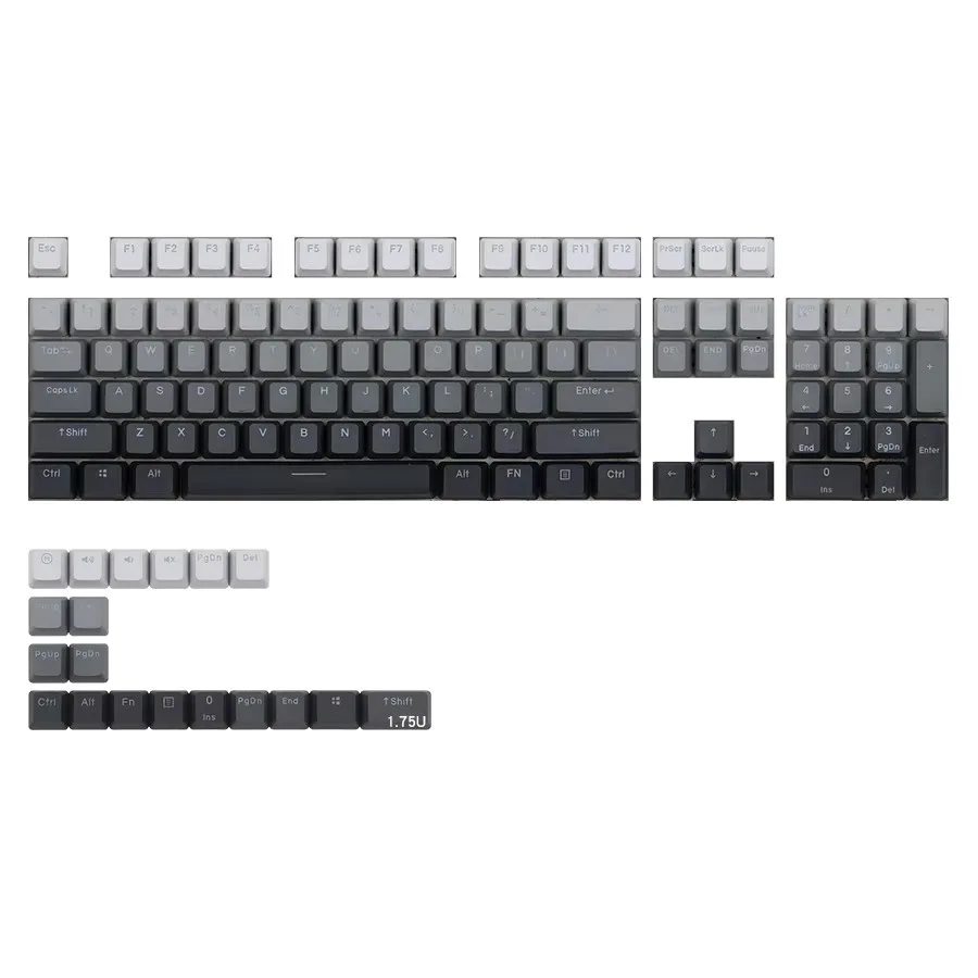 134 Keys Polar Day Keycaps PBT OEM Profile Gradient Grey Backlit Through Side Top Print Mechanical Keyboard GK61 Anne Pro 2