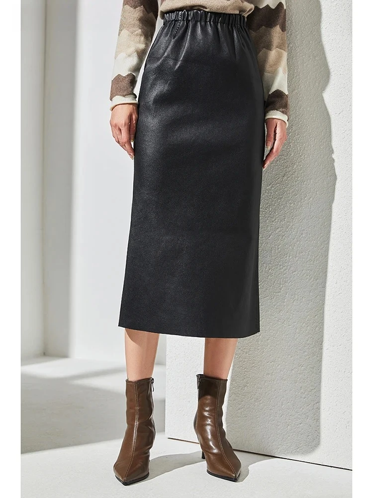 

Fashion Imported Strench Leather Skirt For Women Slim X shape Wrap Maxi Faldas Mujer Slit Mermaid Curve Calf Long Jupe Black