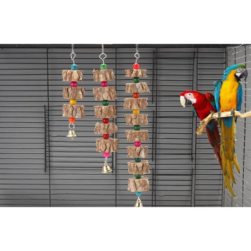 Natural Wooden Parrot Bird Toy Wood Parrot Chew Toy Chewing Cardboard Destroy Birds Toy Bird Cage Decoration Bird Supplies