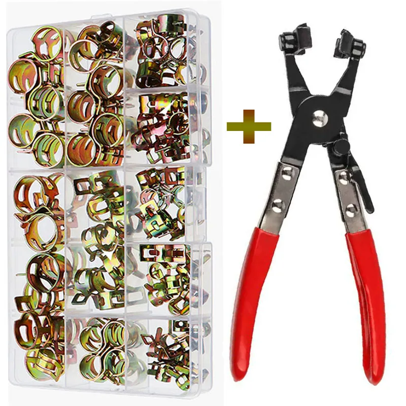 

100pcs 6-22mm Hose Clamp Spring Pliers Repair Tool Swivel Flat Band for Car Water Pipe Band Clamp Metal Fastener