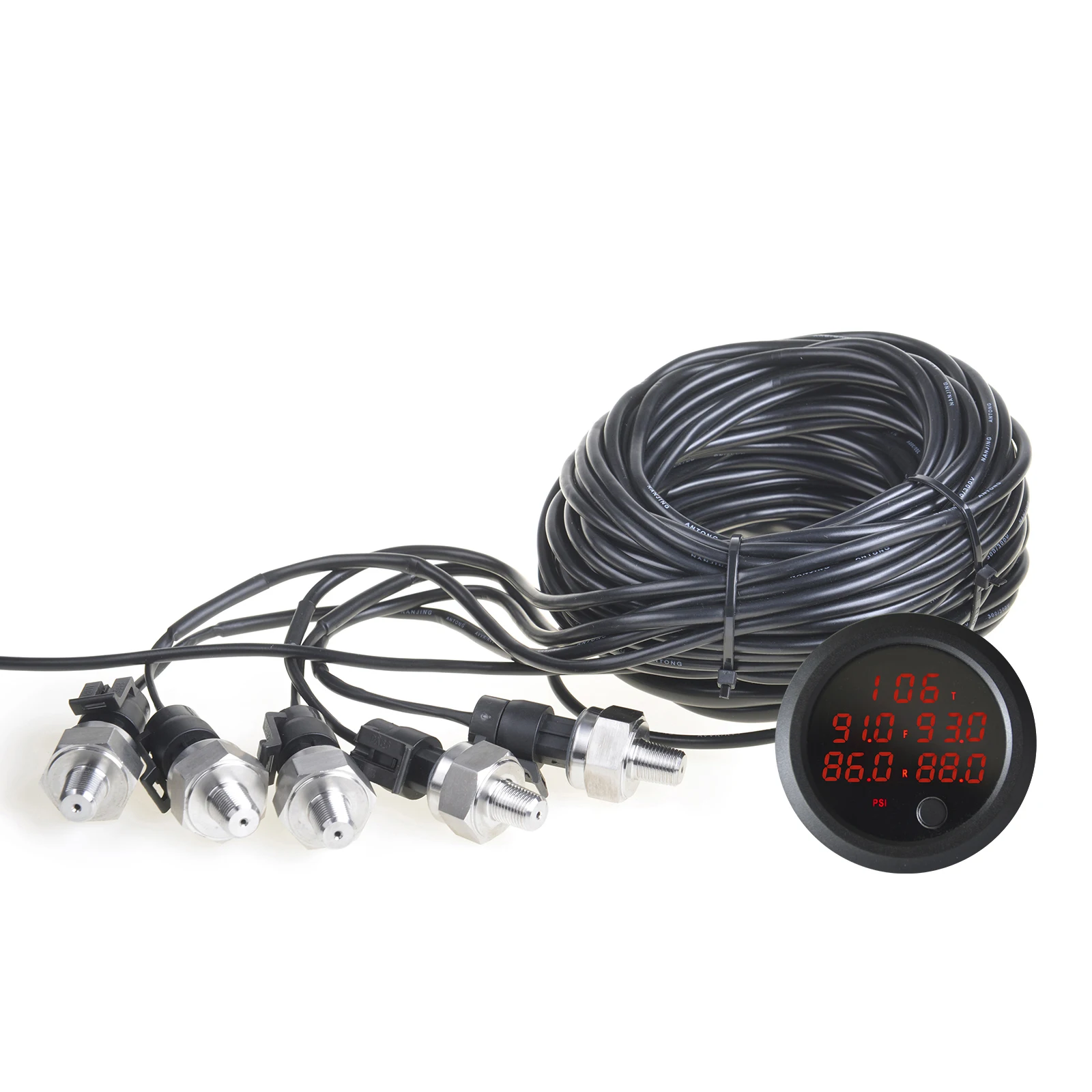 

Car Ultra Thin Air Suspension Pressure Gauge 2'' 52mm Air Ride Meter LED Five Display With 1/8NPT Sensors