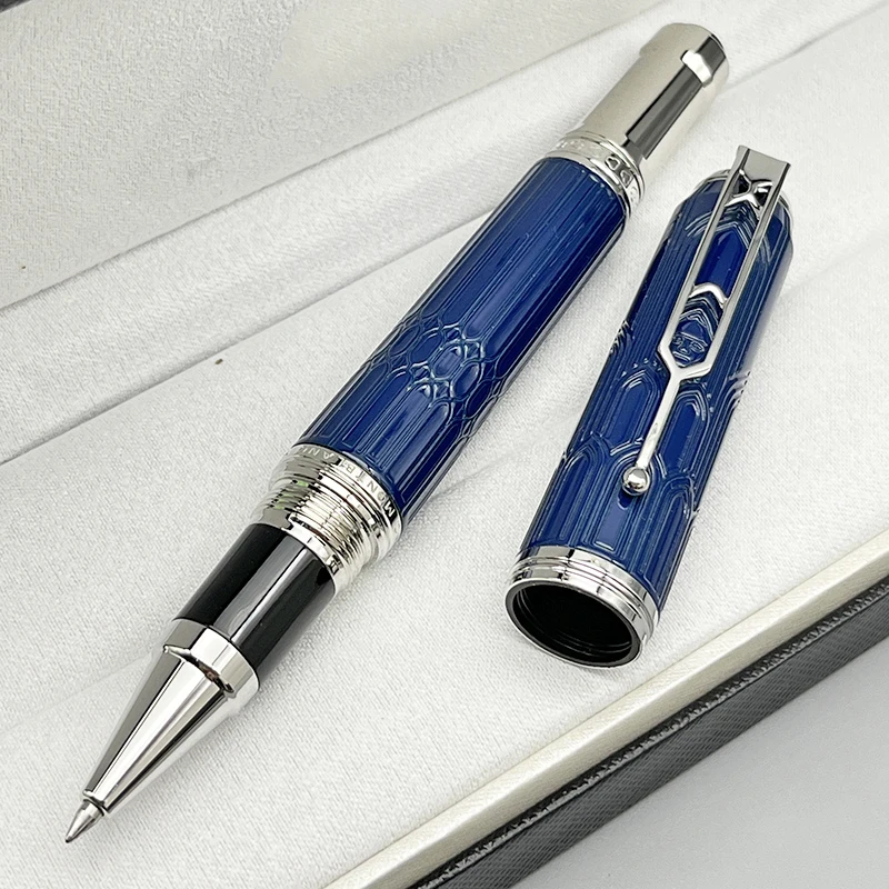 Lanlan Luxury MB Blue Rollerball Ballpoint Pen Writer Victor Hugo Cathedral Architectural Style Engraved Pattern