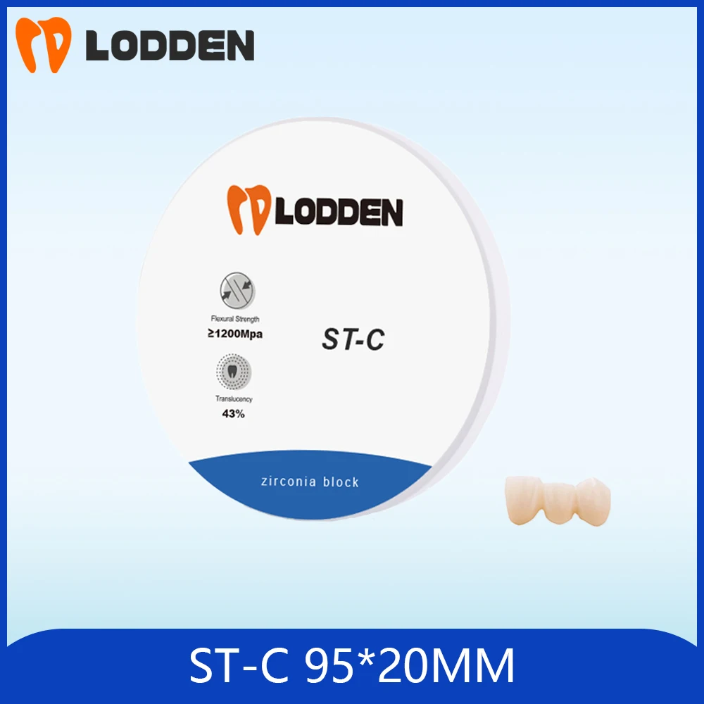 LODDEN Dental Zirconia Blocks, Lab Material Odontologia Ferramentas, Vita16 e BL1-4 Color para CAD CAM System, ST-C, 43% Translucidez, 95x20mm