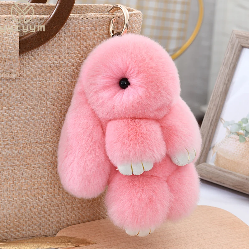 Fashion 100% Real Genuine Rex rabbit Fur Keychain Pendant Bag Car Charm Tag Cute Mini Rabbit Toy Doll Real Fur Monster Keychains