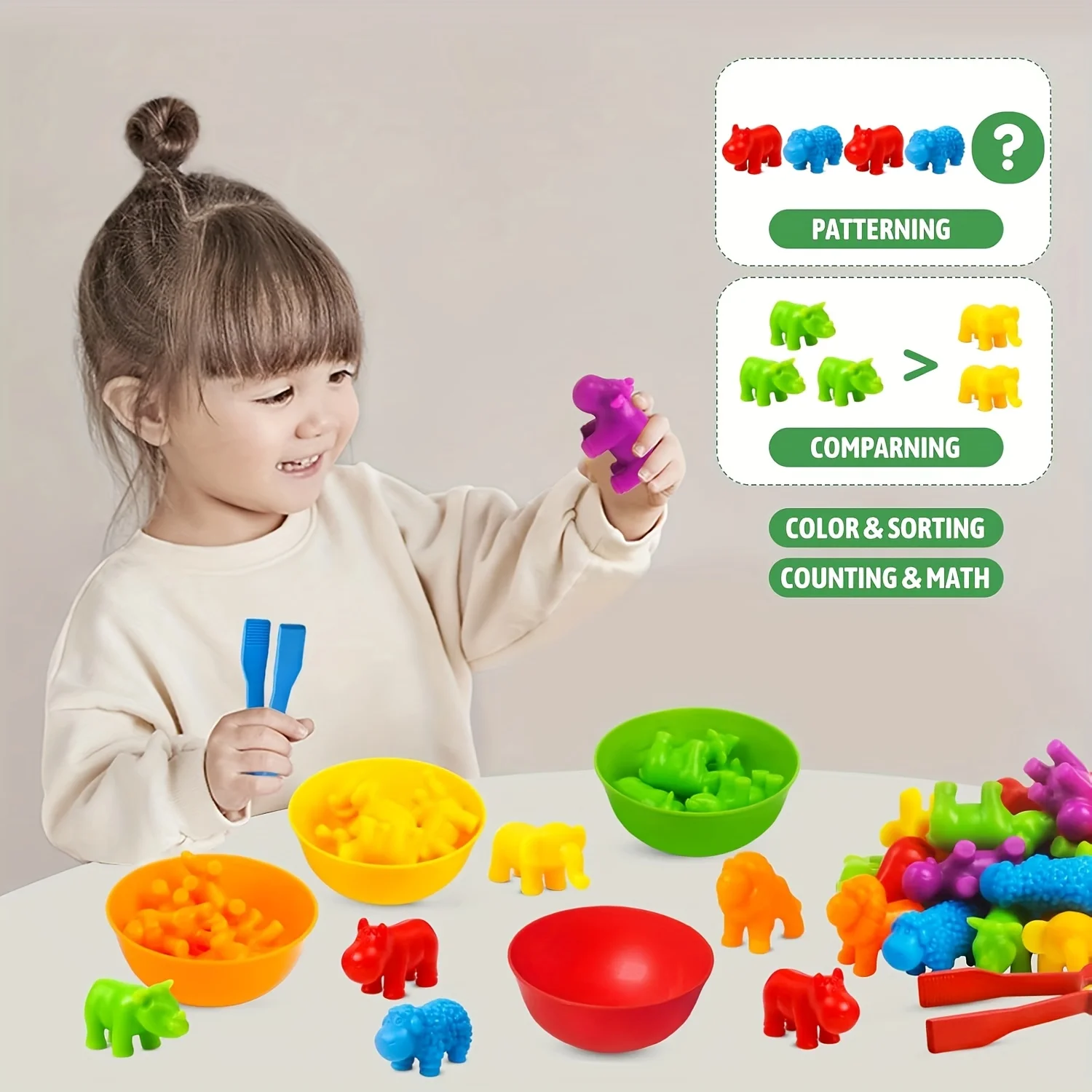 Counting Matching Games for Kids, Color Sorting Bowls, Tweezers, Preschool Learning, Education Gift Toys for Girls and Boys