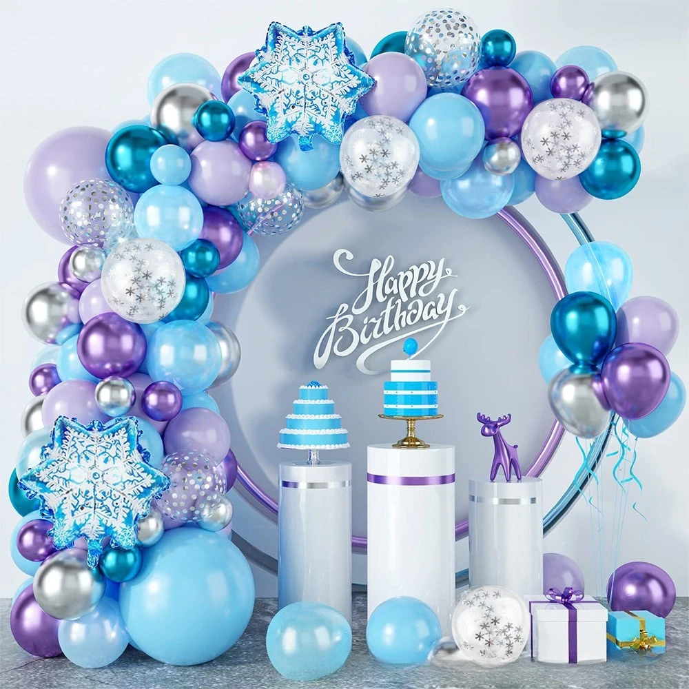 

Winter Wonderland Snowflake Balloon Garland Arch Kit Metallic Blue Silver Ice Princess Birthday Party Baby Shower Wedding Decor