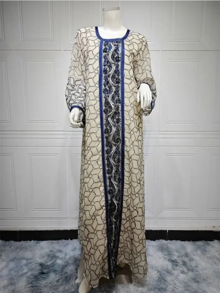 Robe longue brodée à paillettes pour femmes, caftan décontracté, marocain, turc, musulman, ramadan, aïd, saoudien, Dubaï, mode