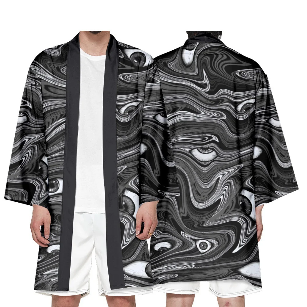

Men's Japanese Long Kimono Cardigan Men's Samurai Costume Kimono Eye Pattern Kimono Shirt Yukata Outer Cover
