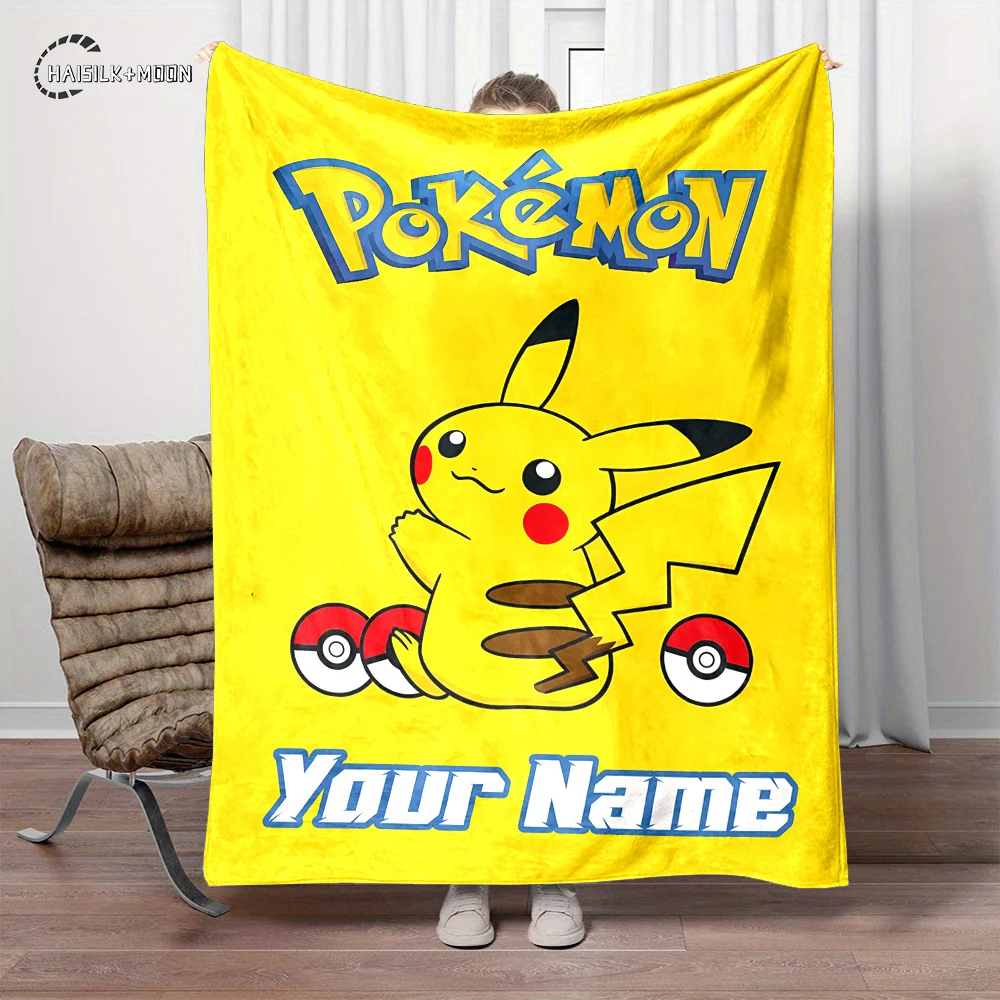 Custom Name Personalized Blanket Pokemon Pikachu Fluffy Soft Flannel Sofa Adult Blanket Office Lunch Break Blanket Kid Gift