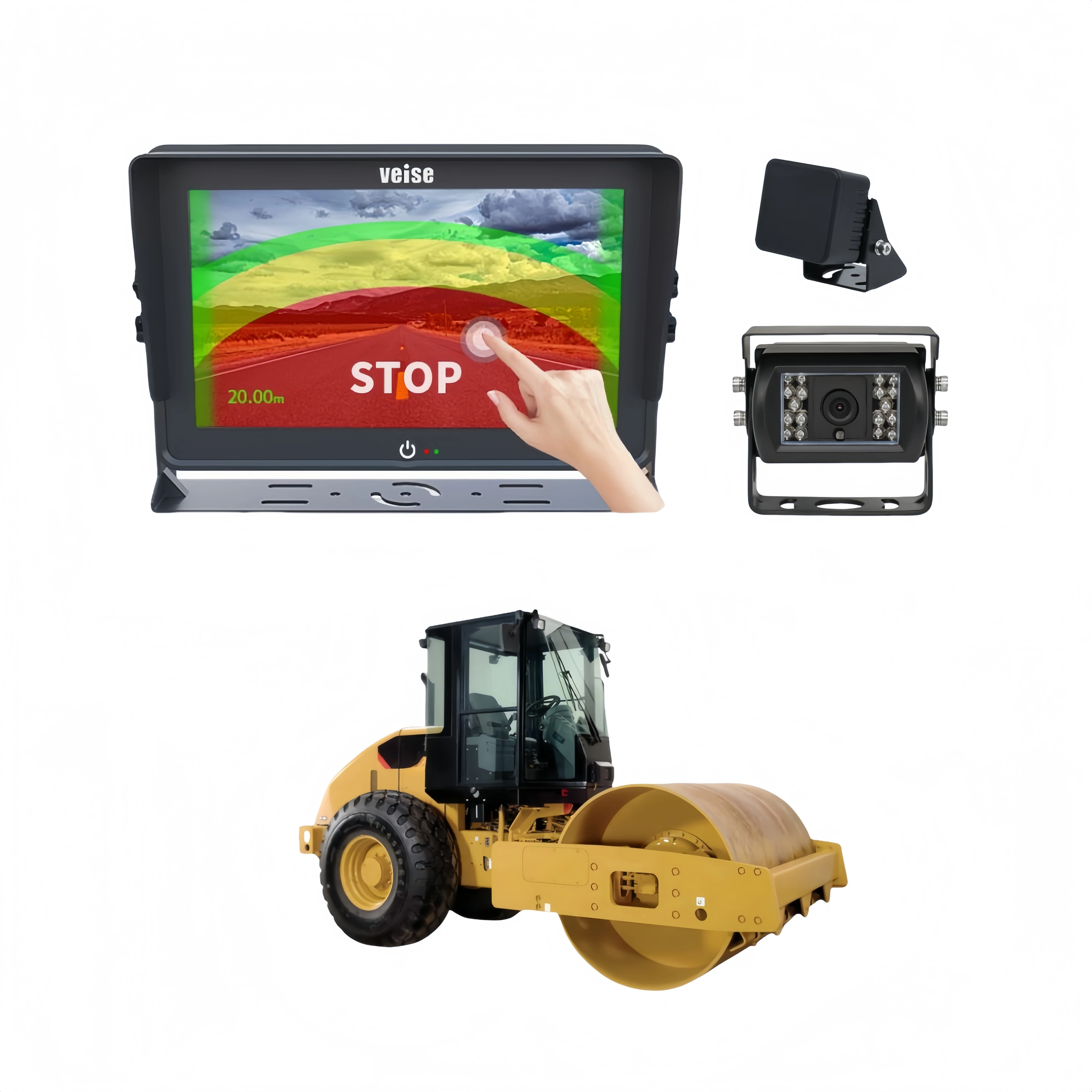 رادار موجة ملليمتر قابل للتعديل ونظام الكاميرا العكسية واسعة الزاوية مع شاشة تعمل باللمس 7 بوصة للكمبيوتر وشاحنة قلابة #1