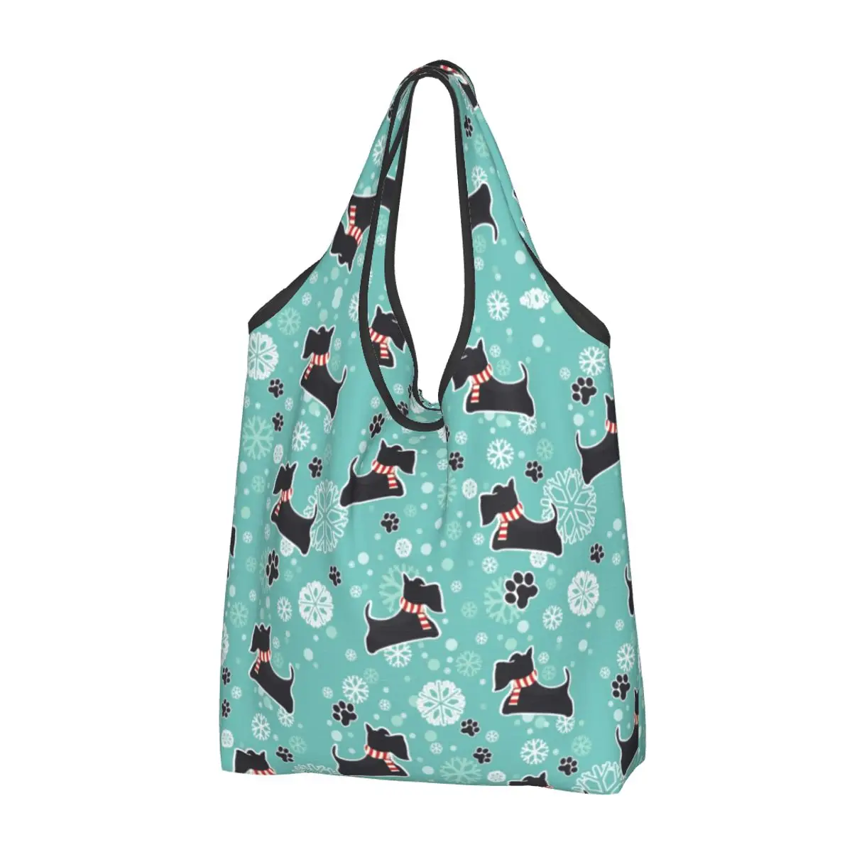 Recycling Snowy Scottie Dog Shopping Bag Women Tote Bag Portable Scottish Terrier Grocery Shopper Bags