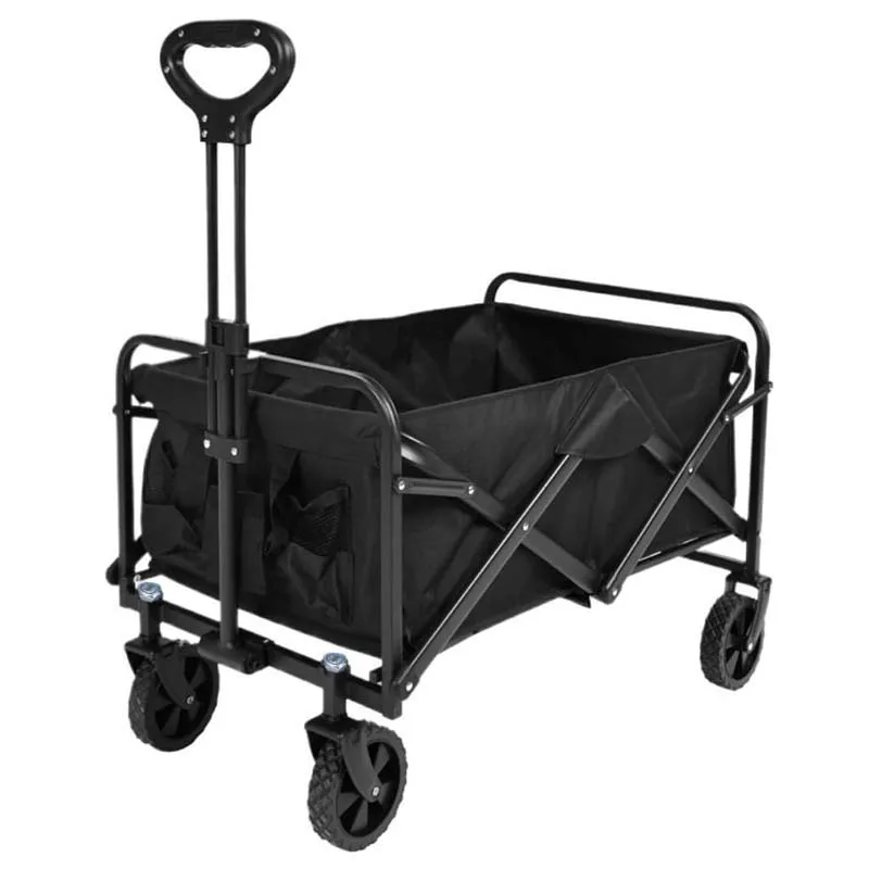 Chariot pliable à 4 roues, chariot de jardin de grande capacité avec roulettes, chariot d'épicerie polyvalent robuste pour le shopping et le camping