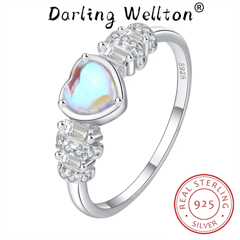 

Luxury Four-Claw Heart-Shaped Moonstone Oval Diamond Couple Ring For Women 100% Sterling Silver Valentine's Day Gft Jewelry