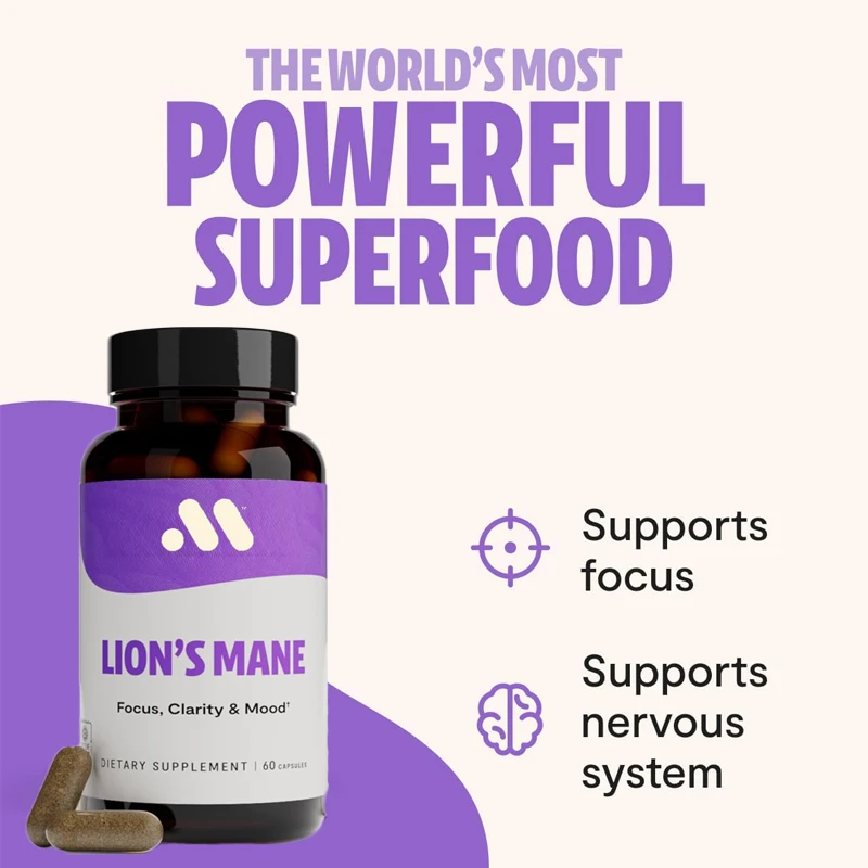 Lion Mane Supplement 60 Capsules - Mushroom Support Nervous System for Memory and Immunity