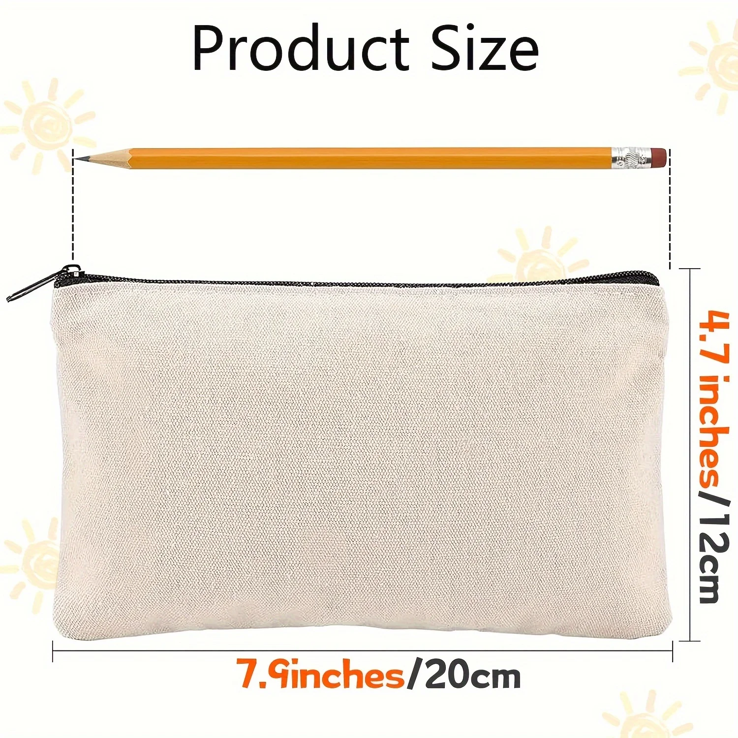 6pcs Blank DIY Craft Bag Canvas Pencil Case Blank Beige Makeup Zipper Bags- Pencil Pouch Cosmetic BagTravel Toiletry Bag