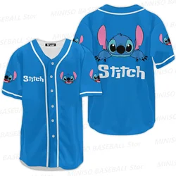 2024 New Summer Disney Stitch Cartoon Print Blue Black Baseball Suit Children/Adult Casual Print Sports Family Parent-Child Wear