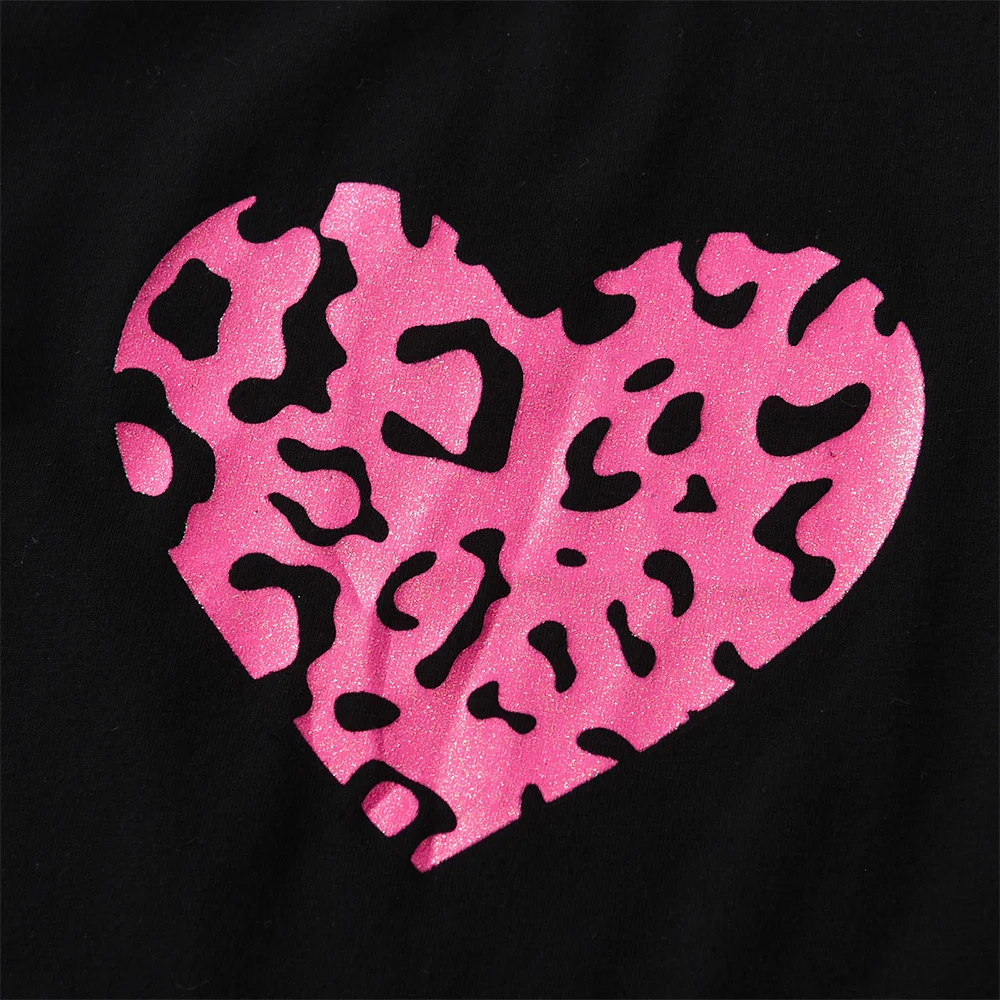 DXTON 2PCS Suit For Girls Summer Children Clothing Sets Short Sleeve Kids Tops With Tutu Skirts Leopard Heart Print Kids Costume