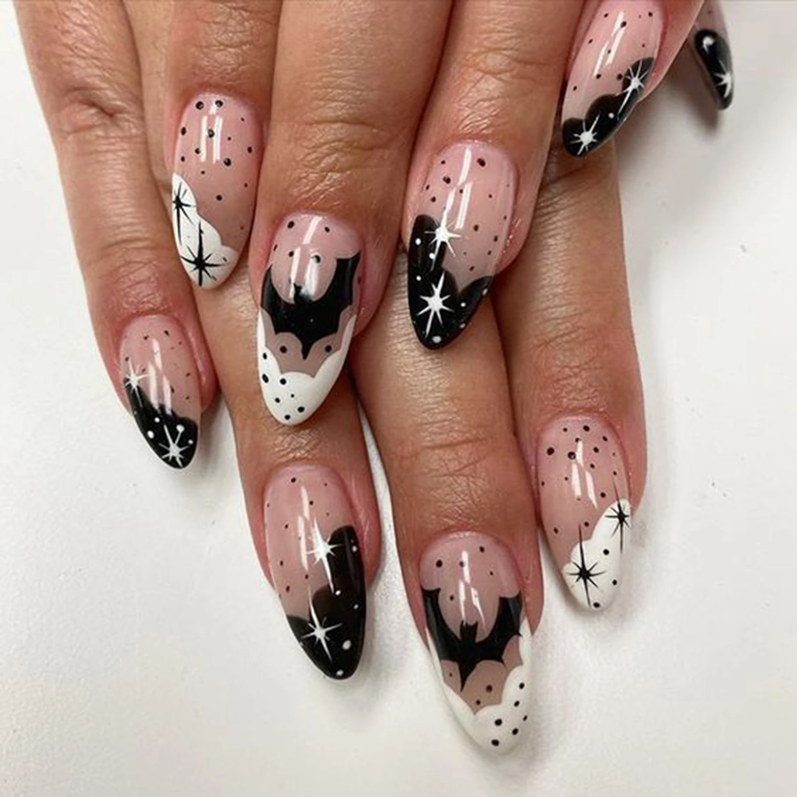 French Nude Color Fake Nail Halloween Theme Long Lasting Resin Artificial Nail for Women and Girl Nail Salon at Home