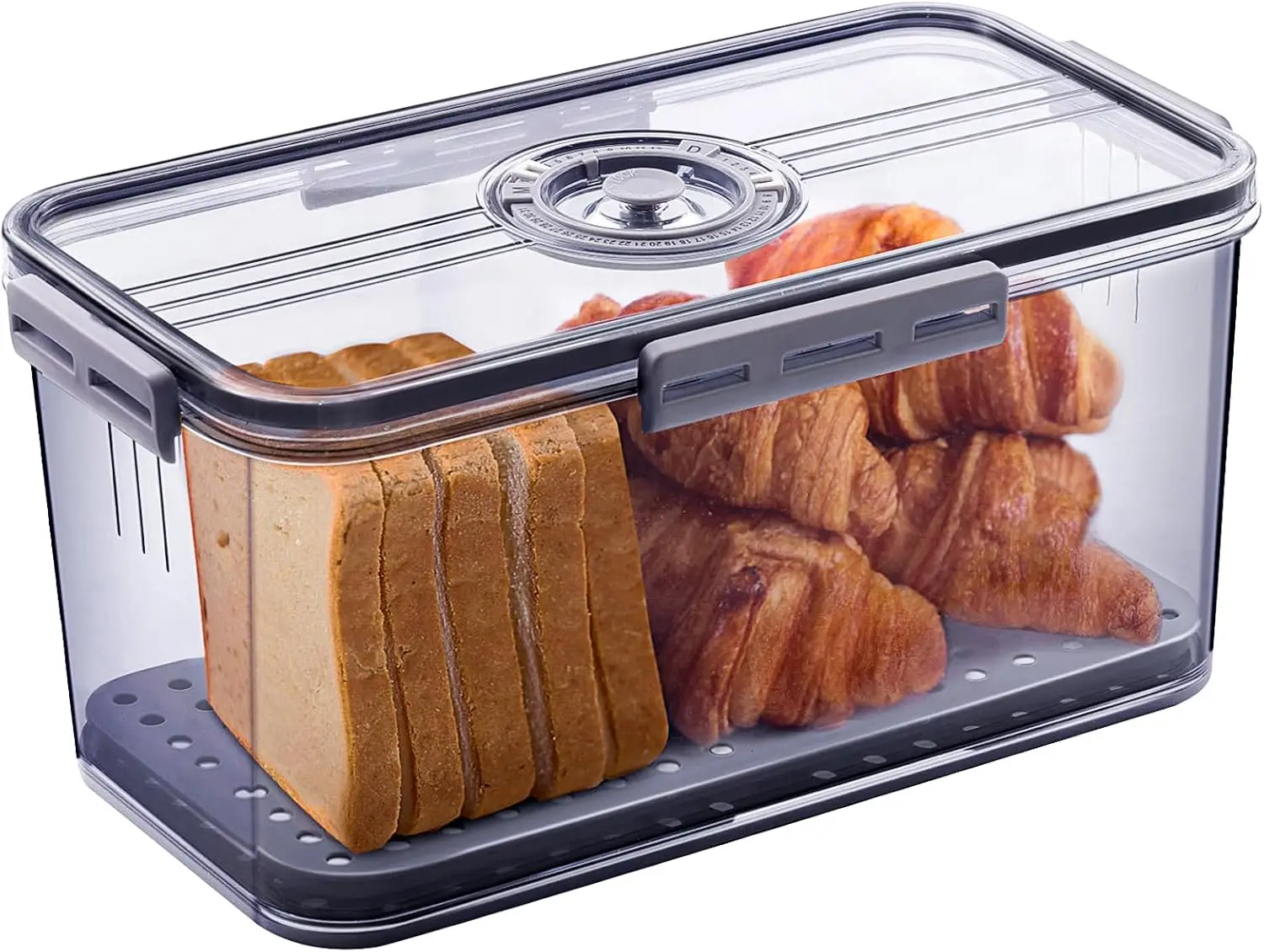 Airtight Bread Box For Kitchen Counter Time Recording Bread Storage Container With Lid Grey Bread Keeper For Homemade Bread Toast Bagel Donut Cookies